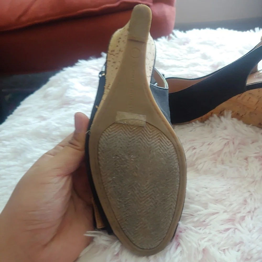 Tommy Hilfiger Black Slingback Espadrille Heels with Gold Accent Bow